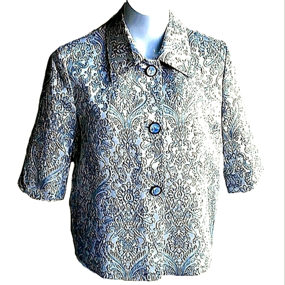 Etro Embroidered Damascus Print Jaquard Silk Jacket 3/4 Sleeves Size Med…
